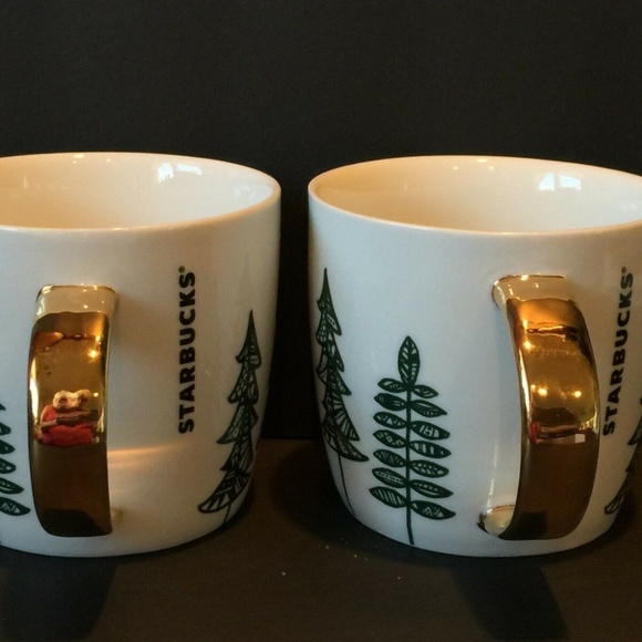 Starbucks Other - 2 Starbucks Christmas Mugs 14 Oz Green Pine Trees